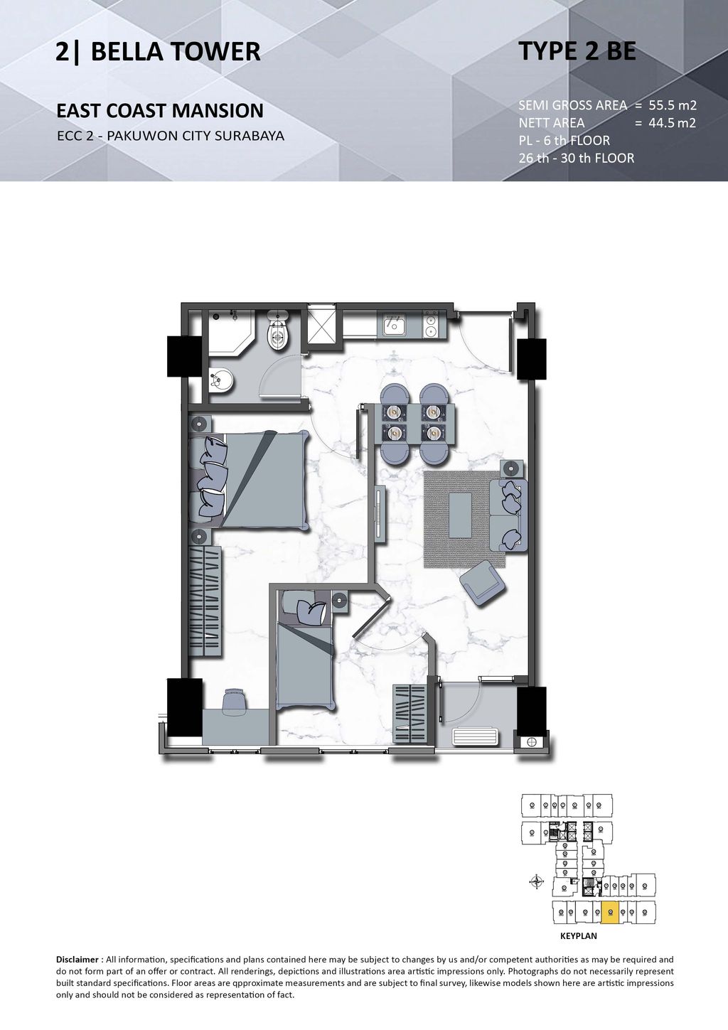 foto denah rumah tipe 2 BE perumahan TOWER BELLA, EAST COAST MANSION