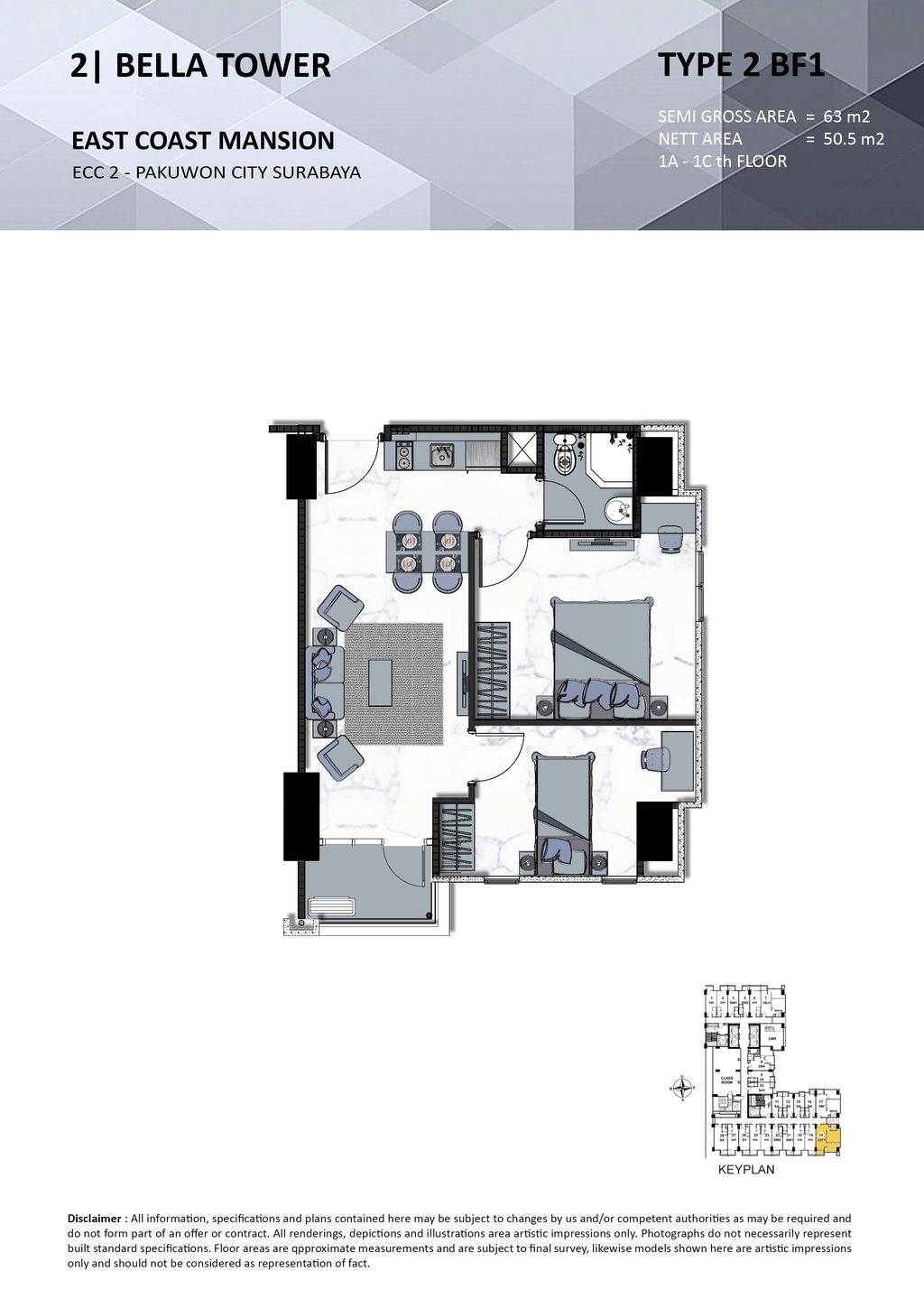 foto denah rumah tipe 2 BF1 perumahan TOWER BELLA, EAST COAST MANSION
