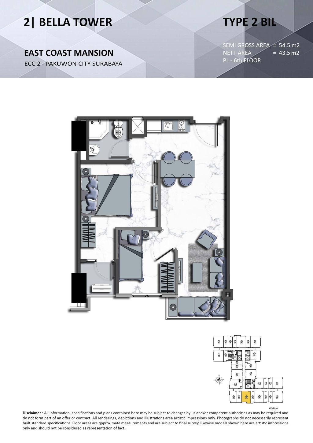 foto denah rumah tipe 2 BIL perumahan TOWER BELLA, EAST COAST MANSION