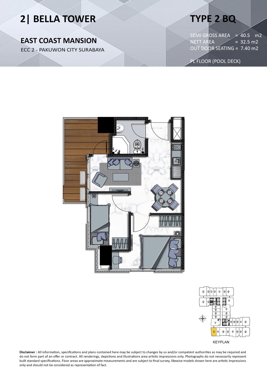 foto denah rumah tipe 2 BQ perumahan TOWER BELLA, EAST COAST MANSION