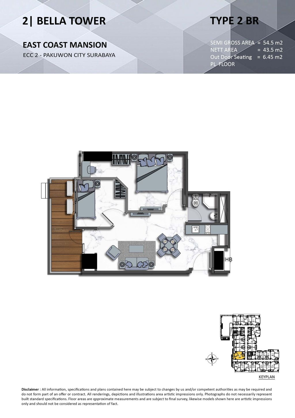 foto denah rumah tipe 2 BR perumahan TOWER BELLA, EAST COAST MANSION