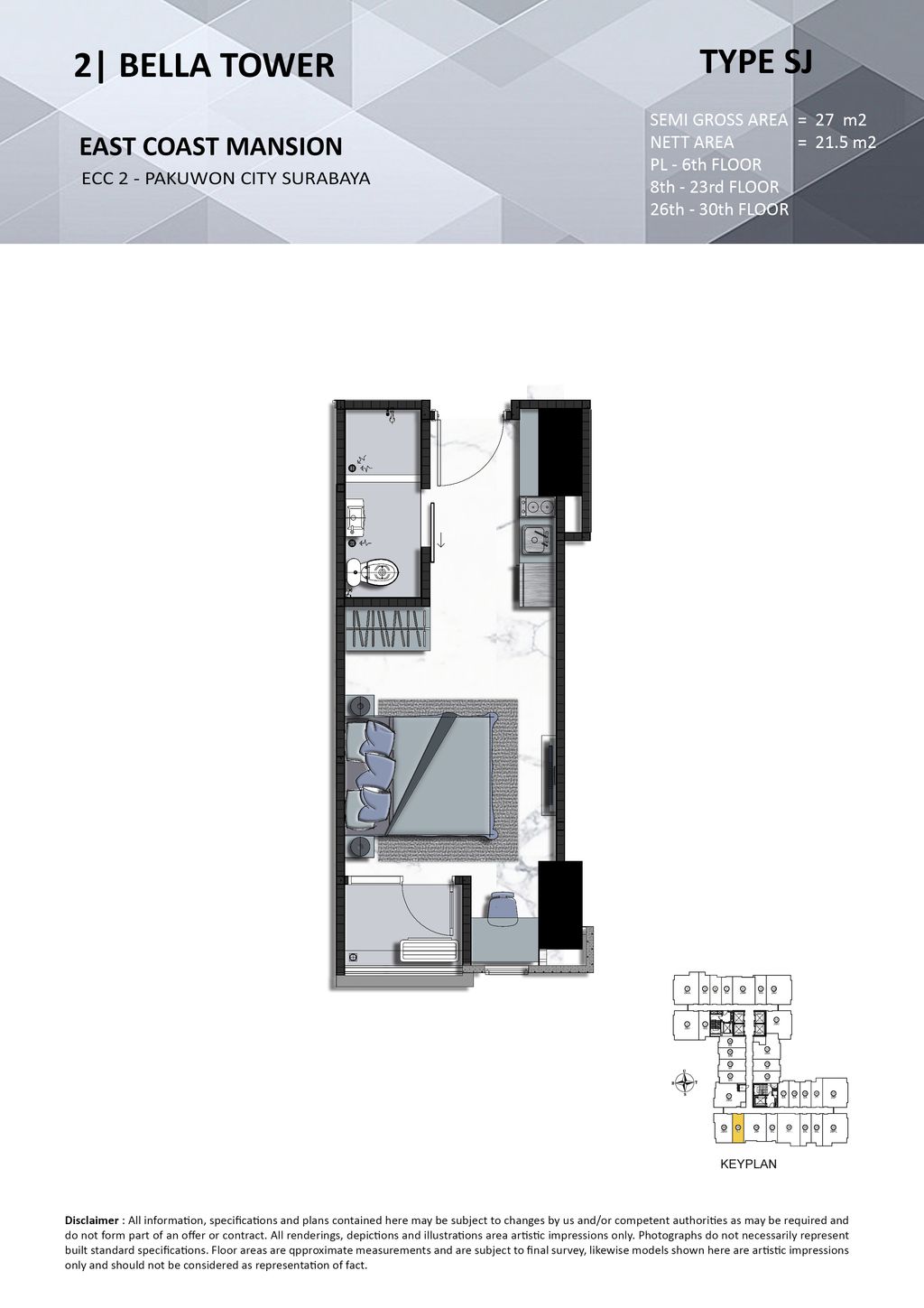 foto denah rumah tipe SJ perumahan TOWER BELLA, EAST COAST MANSION