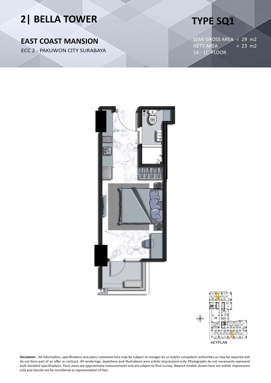 foto denah rumah tipe SQ1 perumahan TOWER BELLA, EAST COAST MANSION