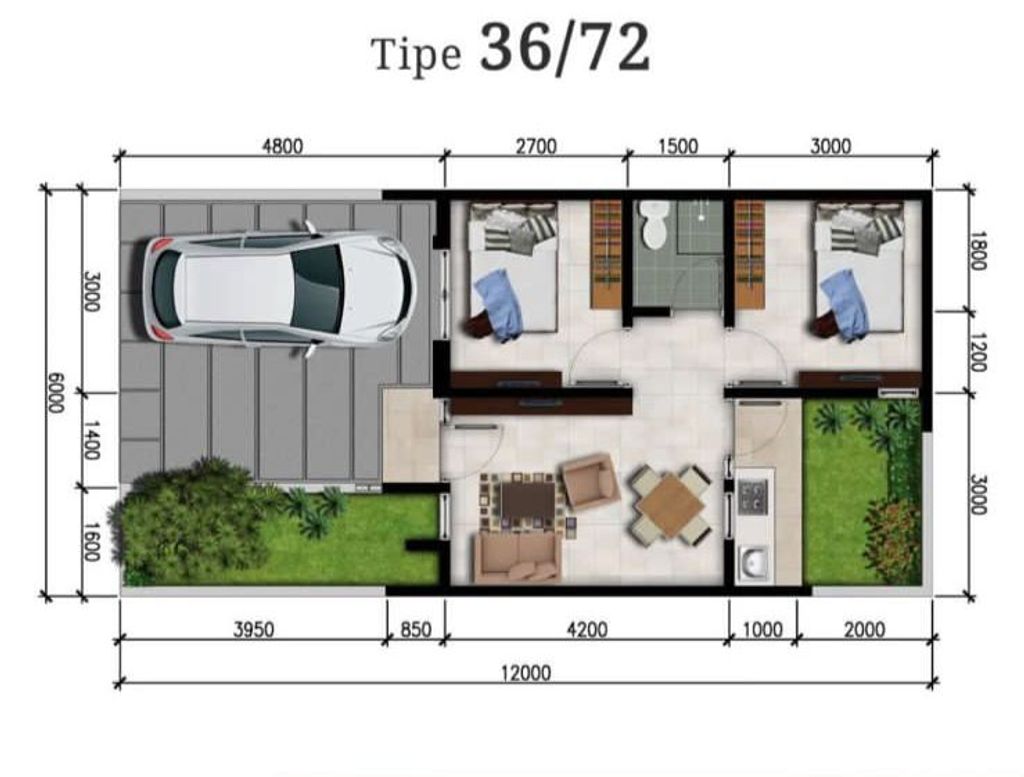 foto denah rumah tipe 36 Danica perumahan ORCHARD VILLAGE