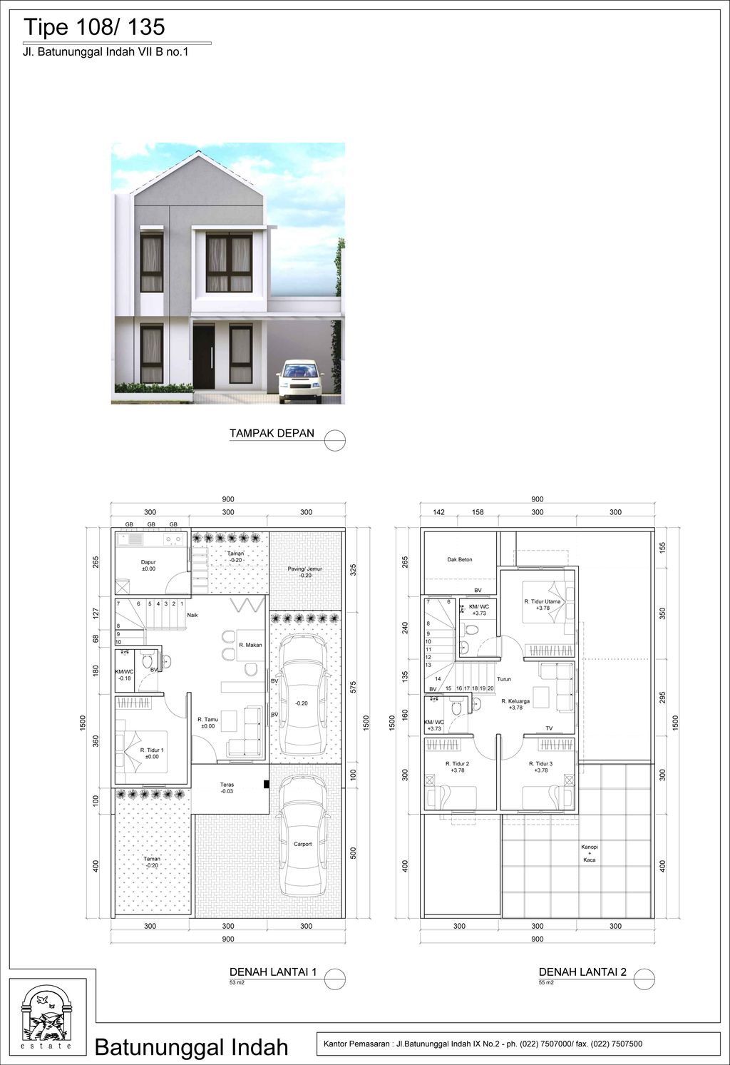 foto denah rumah tipe 108/135 perumahan BATUNUNGGAL INDAH ESTATE BI & BIR