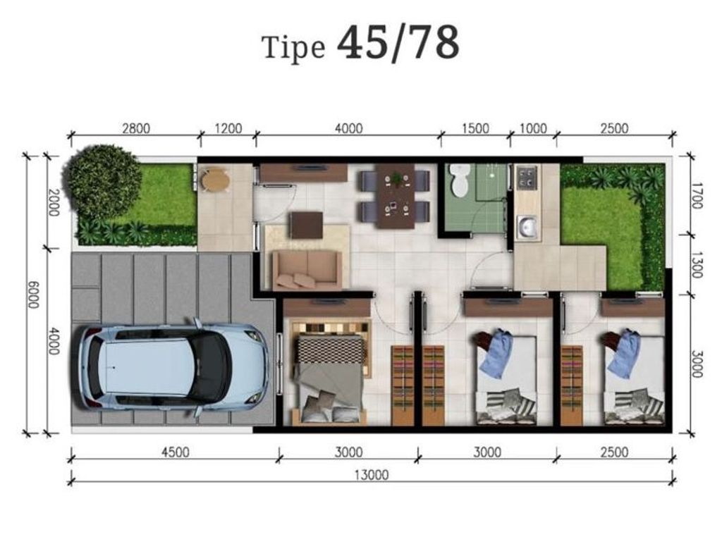 foto denah rumah tipe 45 Linnea perumahan ORCHARD VILLAGE
