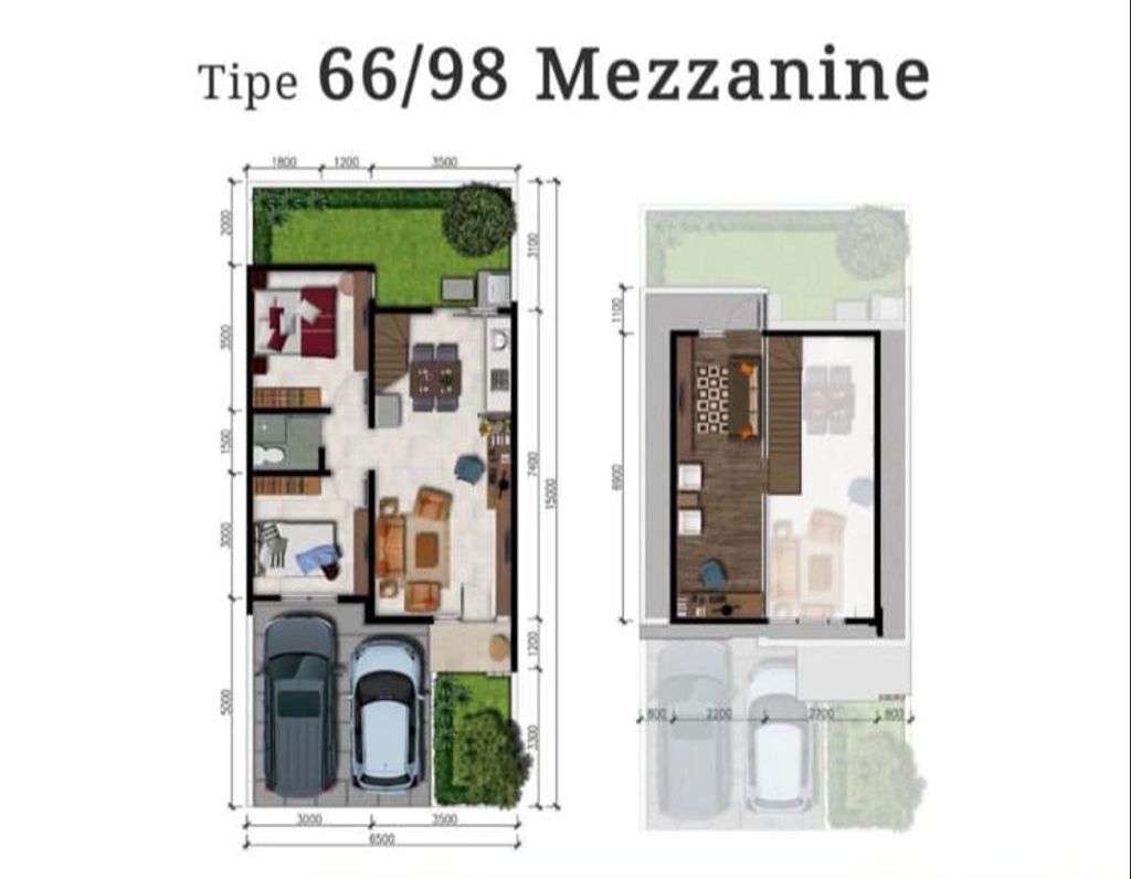 foto denah rumah tipe 66 Heliconia Mezzanine perumahan ORCHARD VILLAGE
