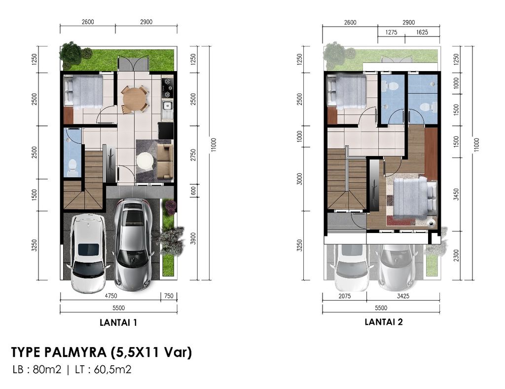 foto denah rumah tipe Palmyra perumahan Alana Signature