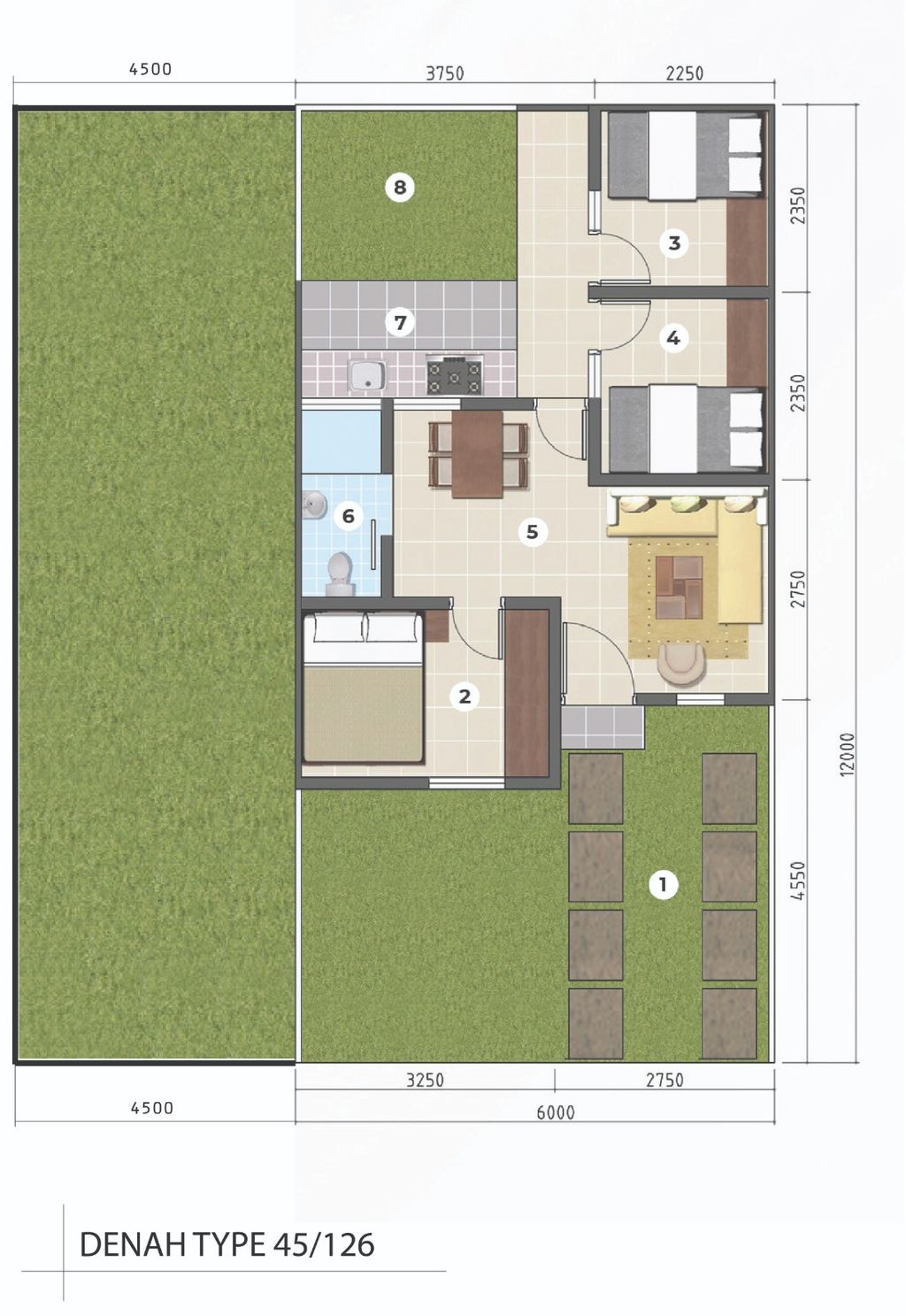 foto denah rumah tipe 45/126 perumahan Padma Hills