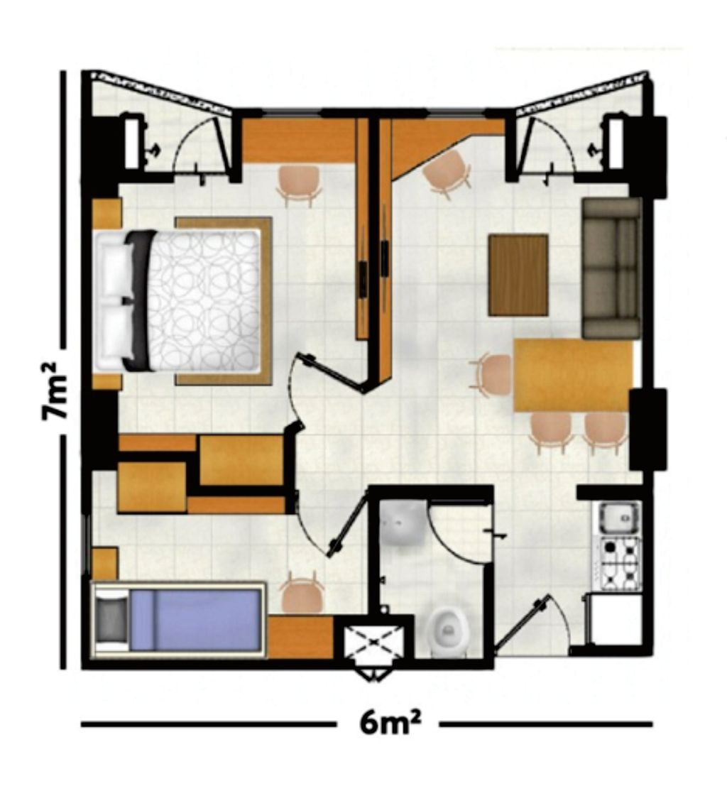 foto denah rumah tipe 2 BEDROOM perumahan Riverview Residence Tower Mahakam