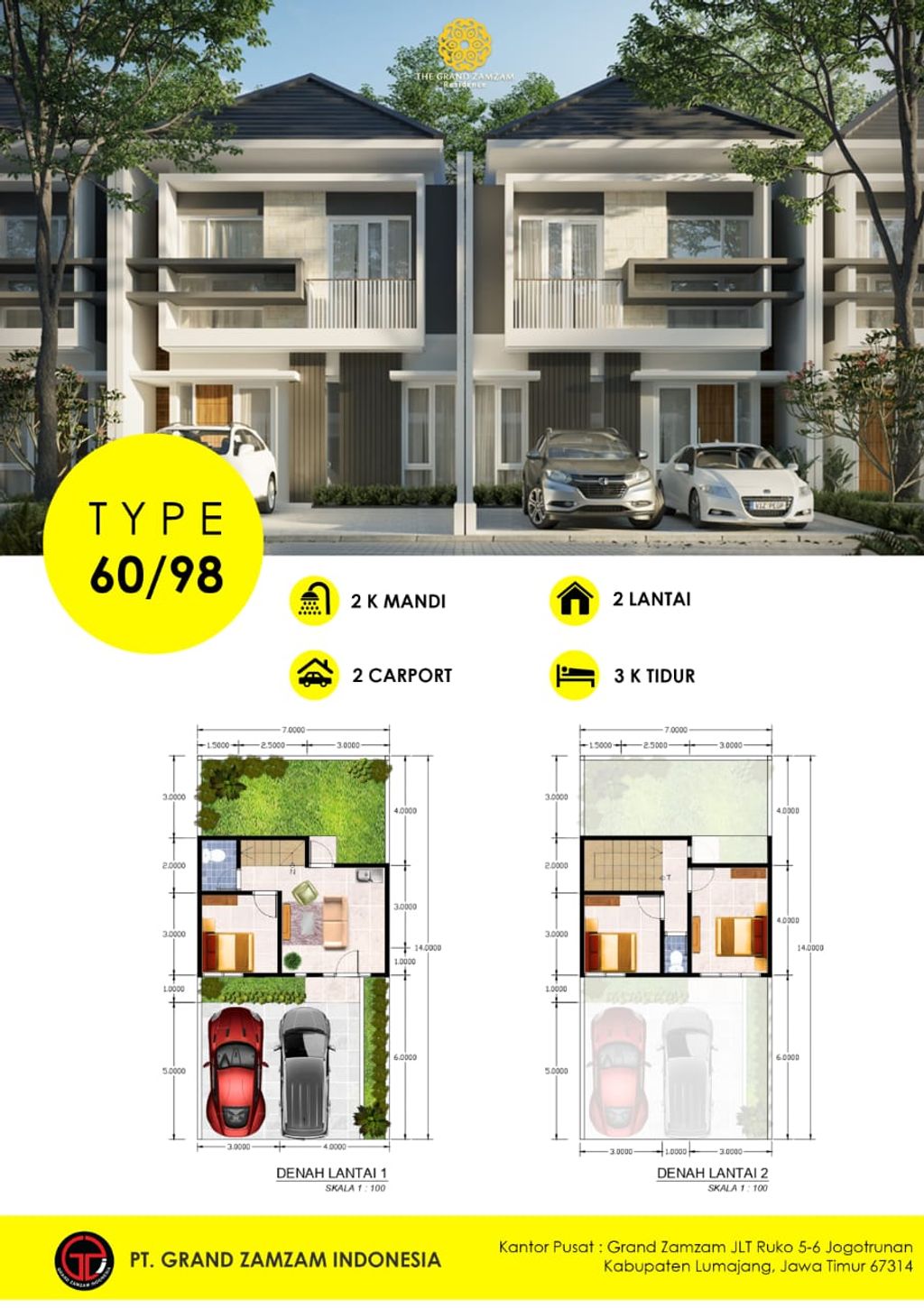 foto denah rumah tipe 60 M2 perumahan THE GRAND ZAMZAM RESIDENCE "BOULEVARD CLUSTER" TAHAP 3