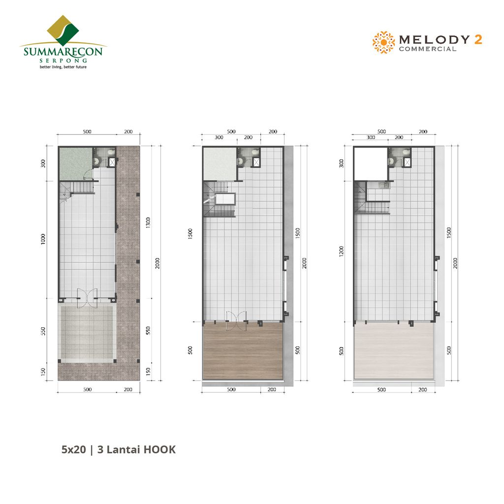foto denah rumah tipe 5x20 Hook 3 Lantai perumahan RUKO MELODY 2