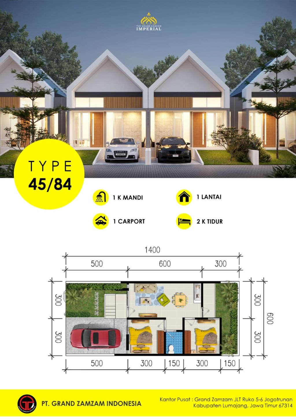 foto denah rumah tipe 45 perumahan THE GRAND ZAMZAM IMPERIAL TAHAP 2
