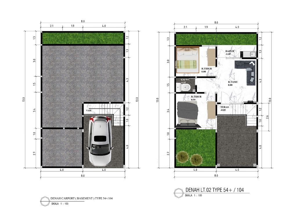 foto denah rumah tipe AURORA 54/104 perumahan Bukit Rancamaya Residence