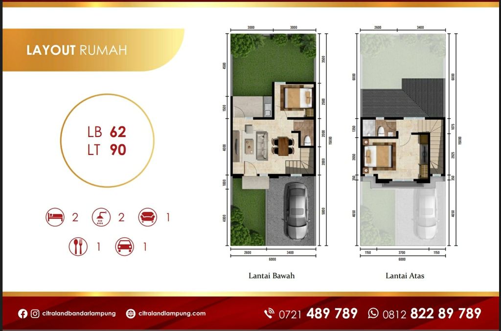 foto denah rumah tipe SEVILLA_62 perumahan CITRALAND BANDAR LAMPUNG - REVISI II