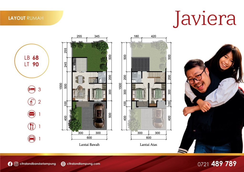 foto denah rumah tipe JAVIERA_68 perumahan CITRALAND BANDAR LAMPUNG - REVISI II