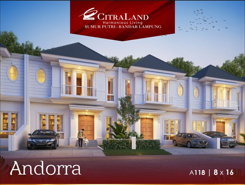 foto tampak rumah tipe ANDORRA_118-128 perumahan CITRALAND BANDAR LAMPUNG - REVISI II