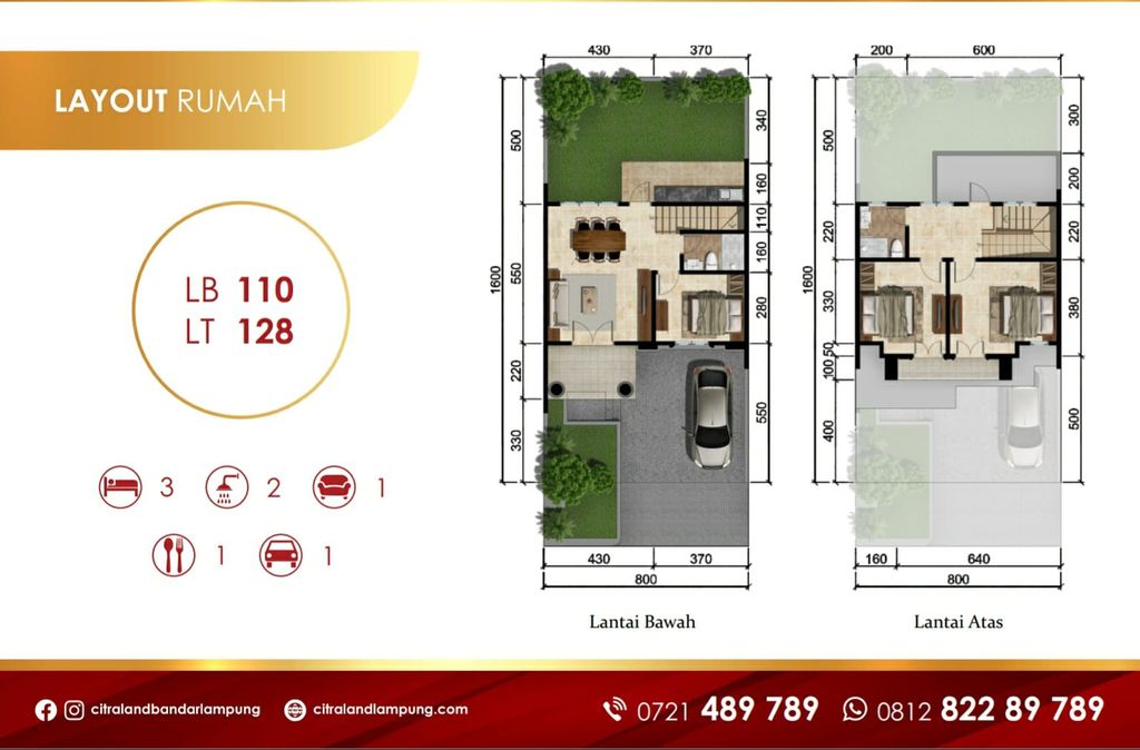 foto denah rumah tipe PARIS_110 perumahan CITRALAND BANDAR LAMPUNG - REVISI II