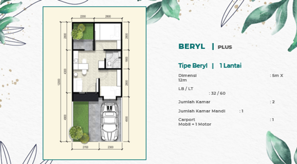 foto denah rumah tipe BERYL PLUS perumahan Emerald Residence