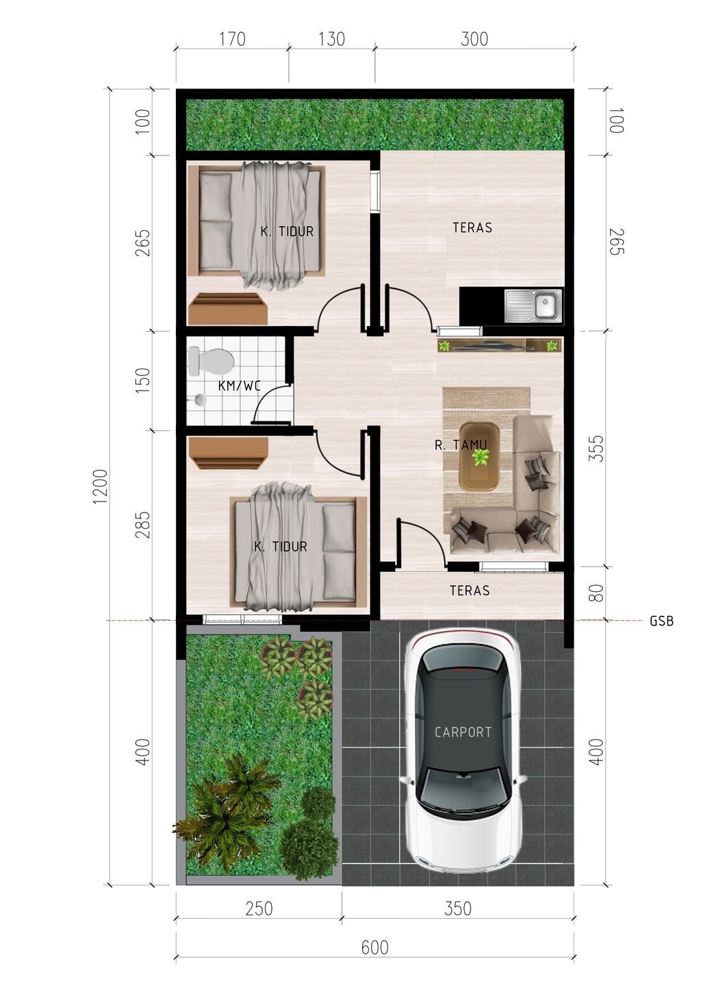 foto denah rumah tipe AURORA VIEW 36/72 perumahan Bukit Rancamaya Residence