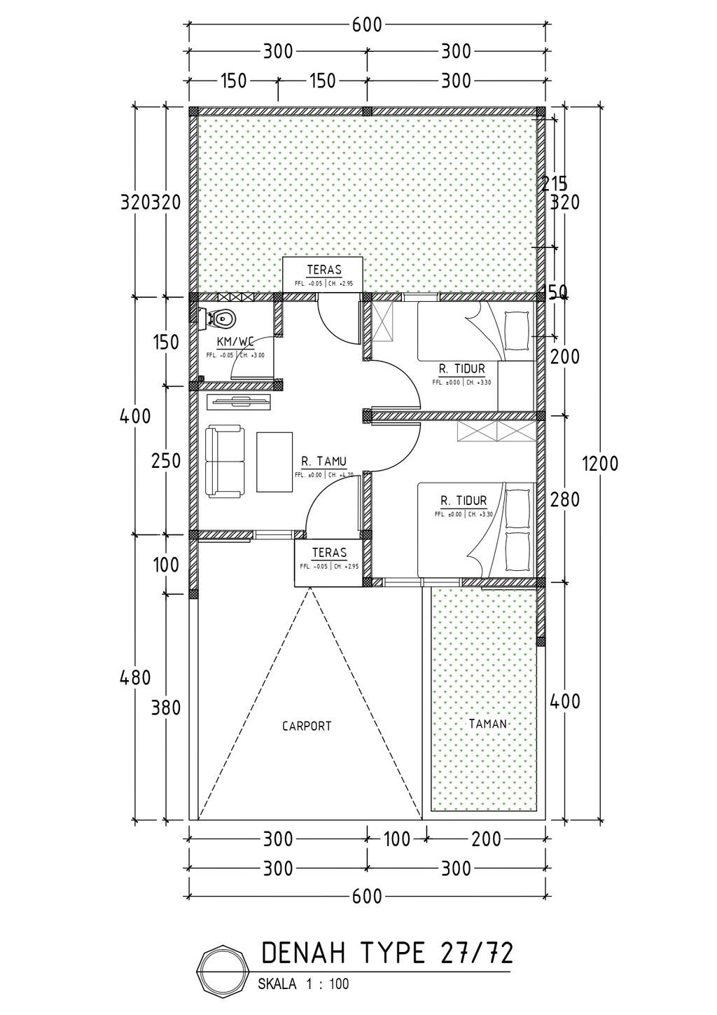 foto denah rumah tipe AURORA VIEW 27/72 perumahan Bukit Rancamaya Residence