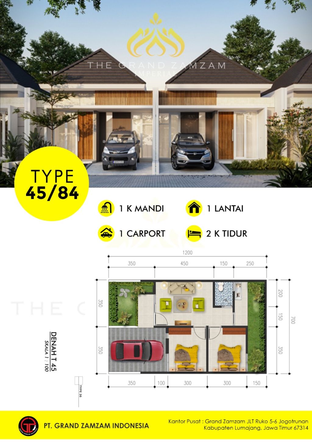 foto denah rumah tipe 45 PTHN perumahan THE GRAND ZAMZAM IMPERIAL TAHAP 3