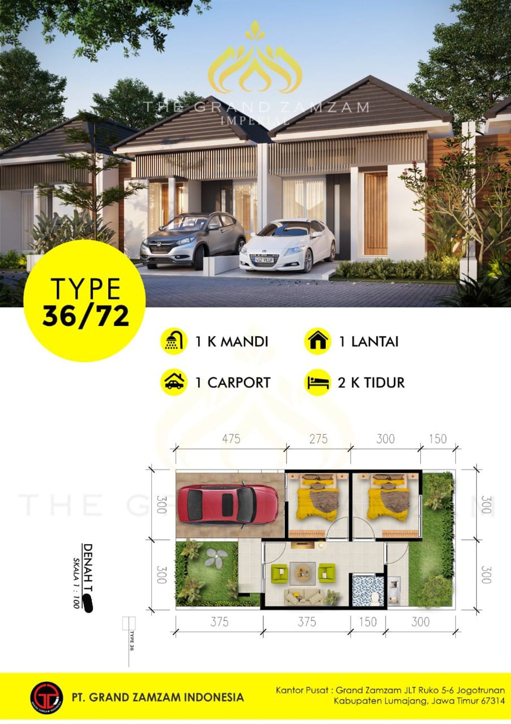foto denah rumah tipe 36 PTHN perumahan THE GRAND ZAMZAM IMPERIAL TAHAP 3