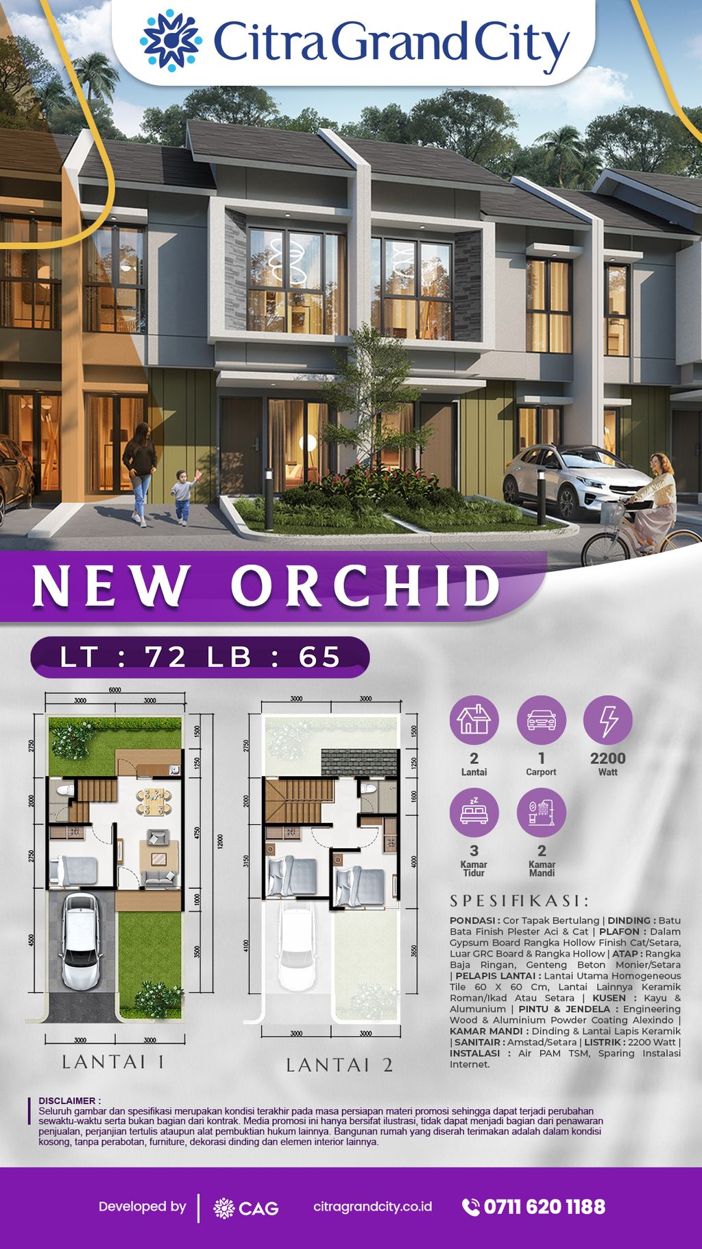 foto denah rumah tipe NEW ORCHID FC perumahan CITRAGRAND CITY PALEMBANG CLUSTER THE BREEZE