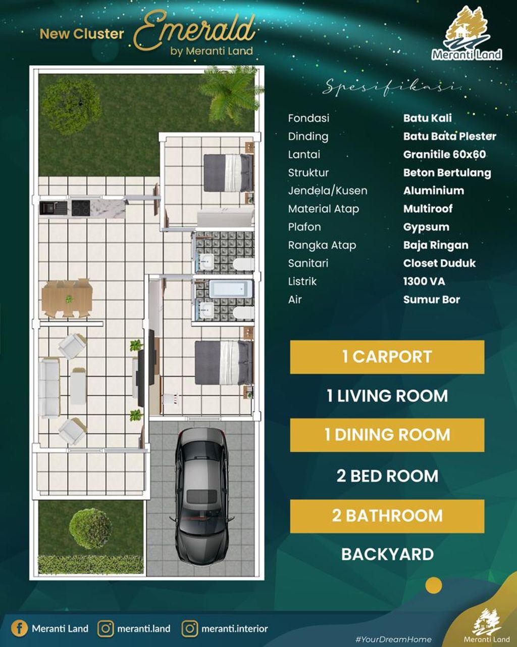 foto denah rumah tipe EMERALD perumahan MERANTI LAND