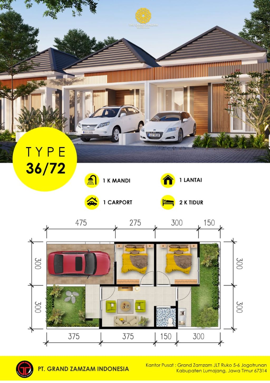 foto denah rumah tipe 36 perumahan GRAND ZAMZAM PLATINUM
