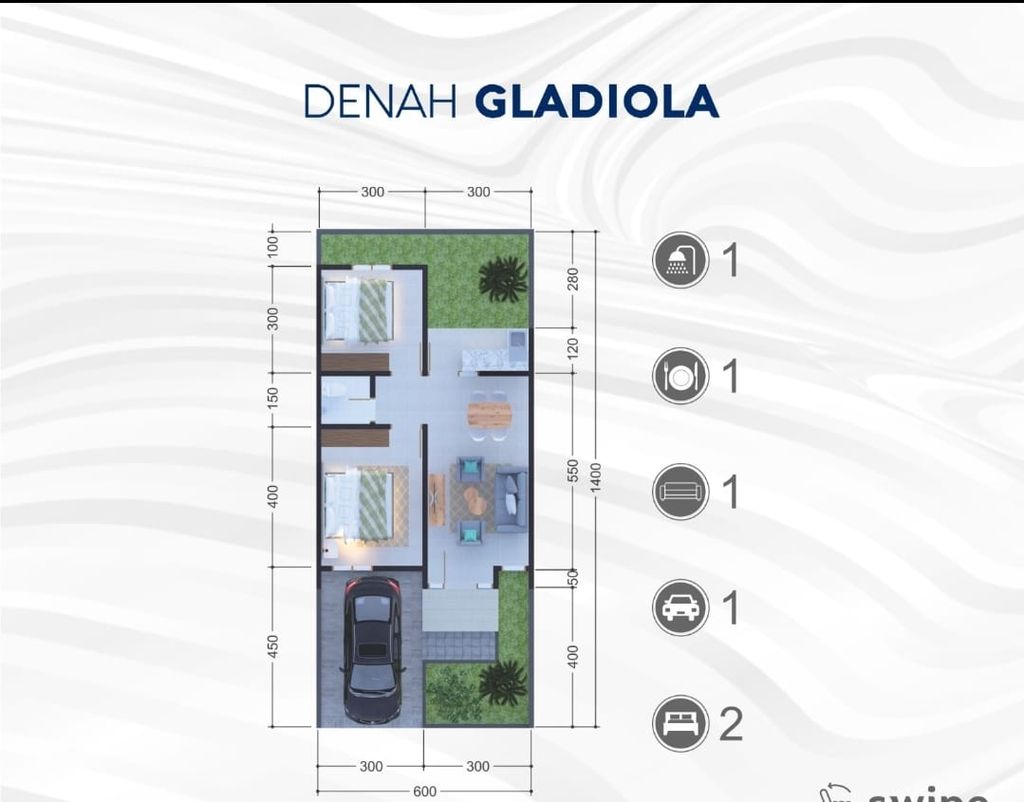 foto denah rumah tipe GLADIOLA F perumahan PERUMAHAN GEMILANG HARVEST RESIDENCE