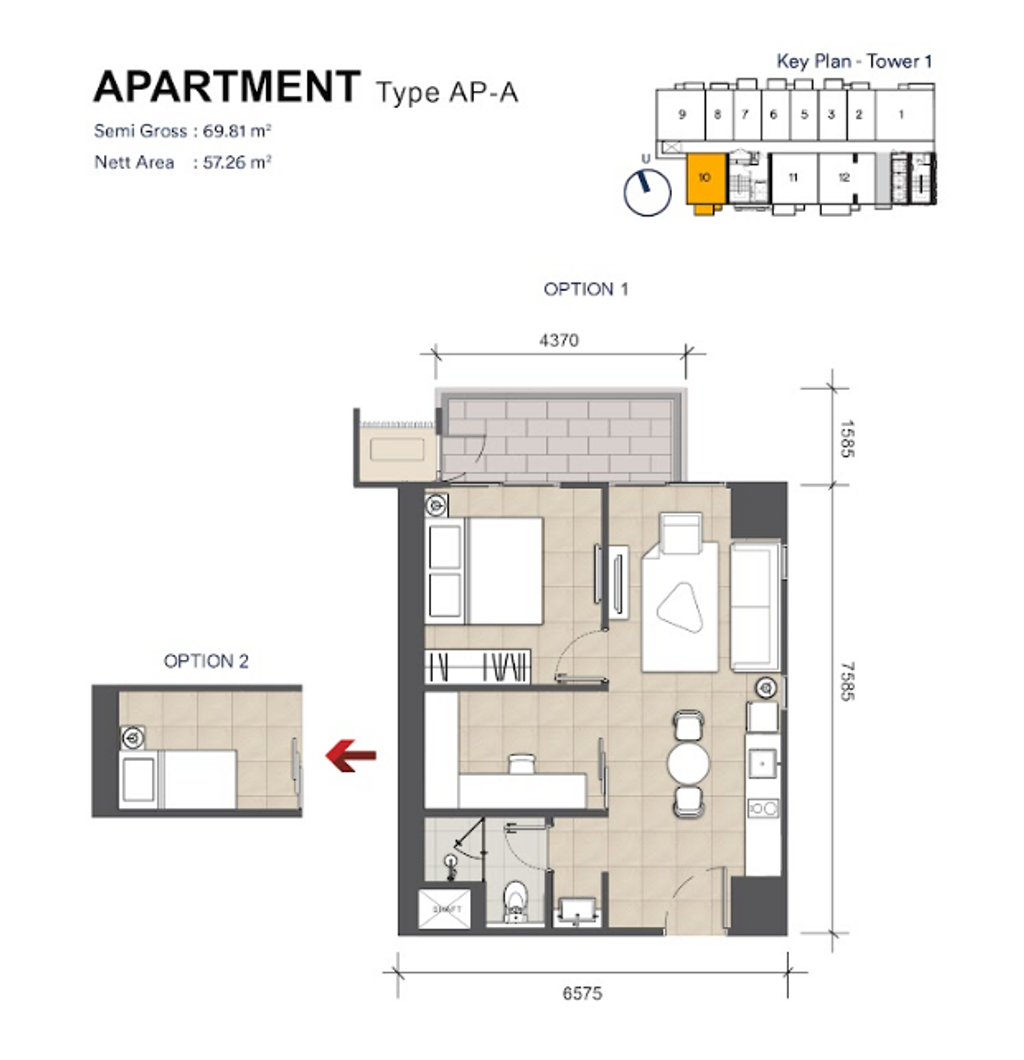foto denah rumah tipe APARTMENT AP.A - 2 BR perumahan APARTEMEN TECH HUB (UPPERWEST) - BSD CITY