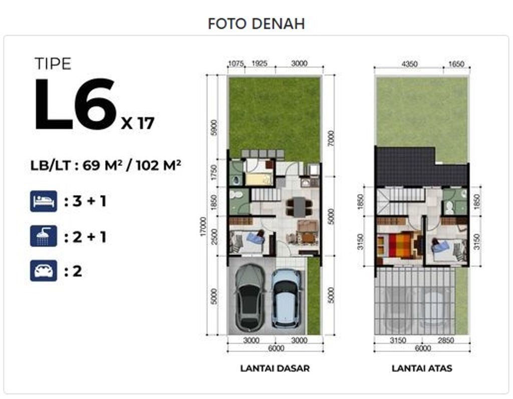 foto denah rumah tipe 69/105 perumahan Jakarta Garden City - La Seine