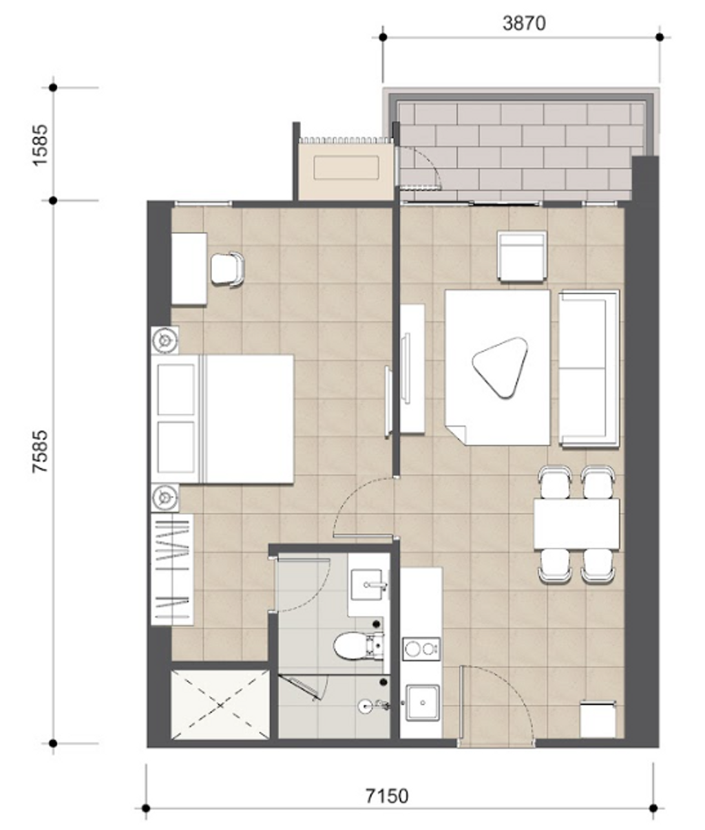 foto denah rumah tipe APARTMENT AP.B - 1 BR perumahan APARTEMEN TECH HUB (UPPERWEST) - BSD CITY