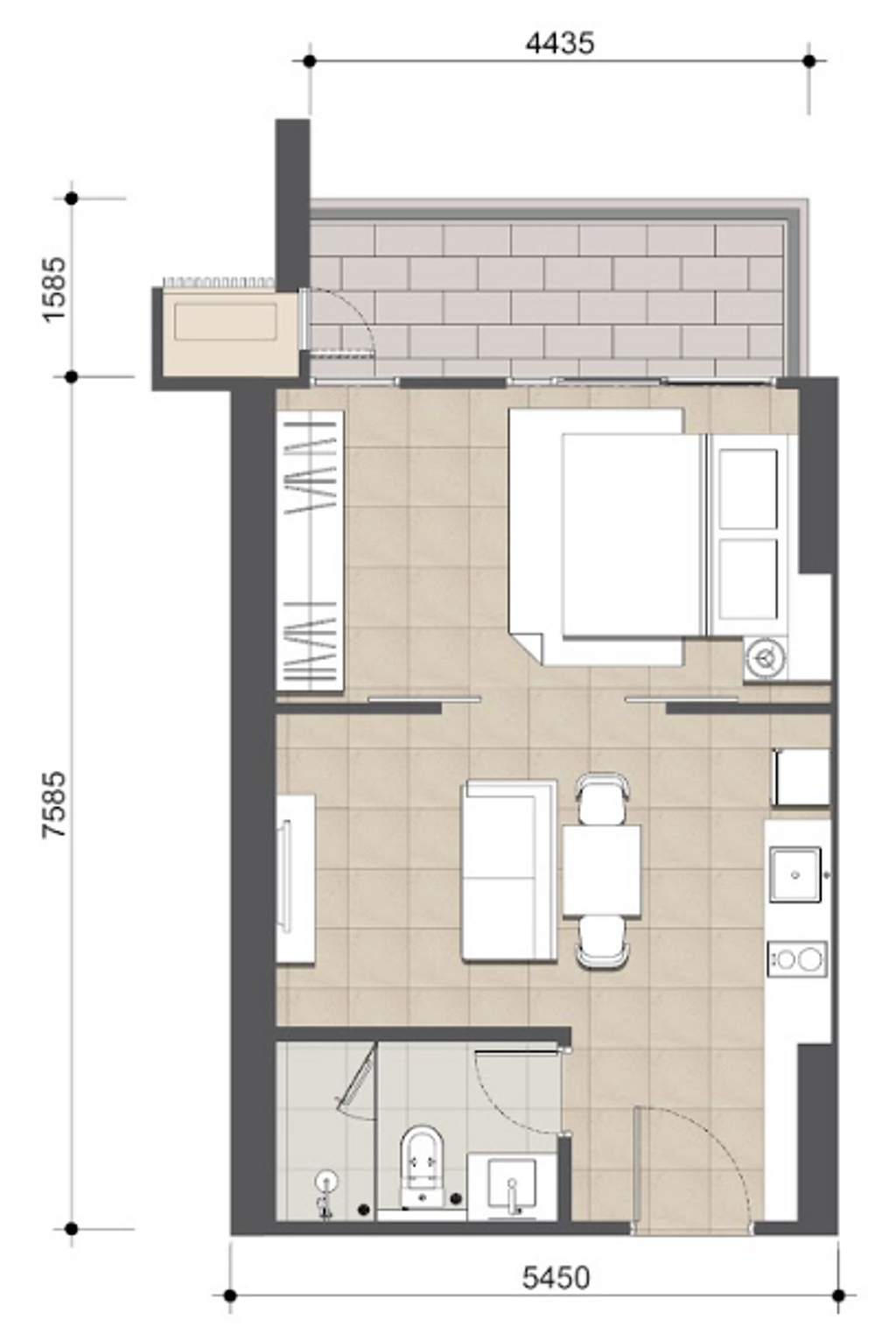 foto denah rumah tipe APARTMENT AP.C - 1 BR perumahan APARTEMEN TECH HUB (UPPERWEST) - BSD CITY