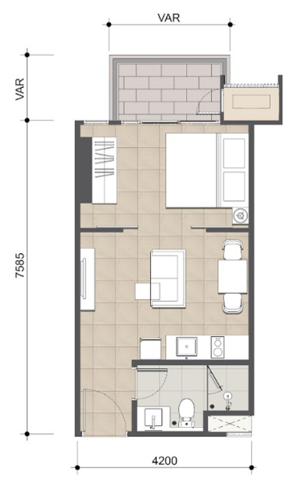 foto denah rumah tipe APARTMENT AP.E - 1 BR perumahan APARTEMEN TECH HUB (UPPERWEST) - BSD CITY