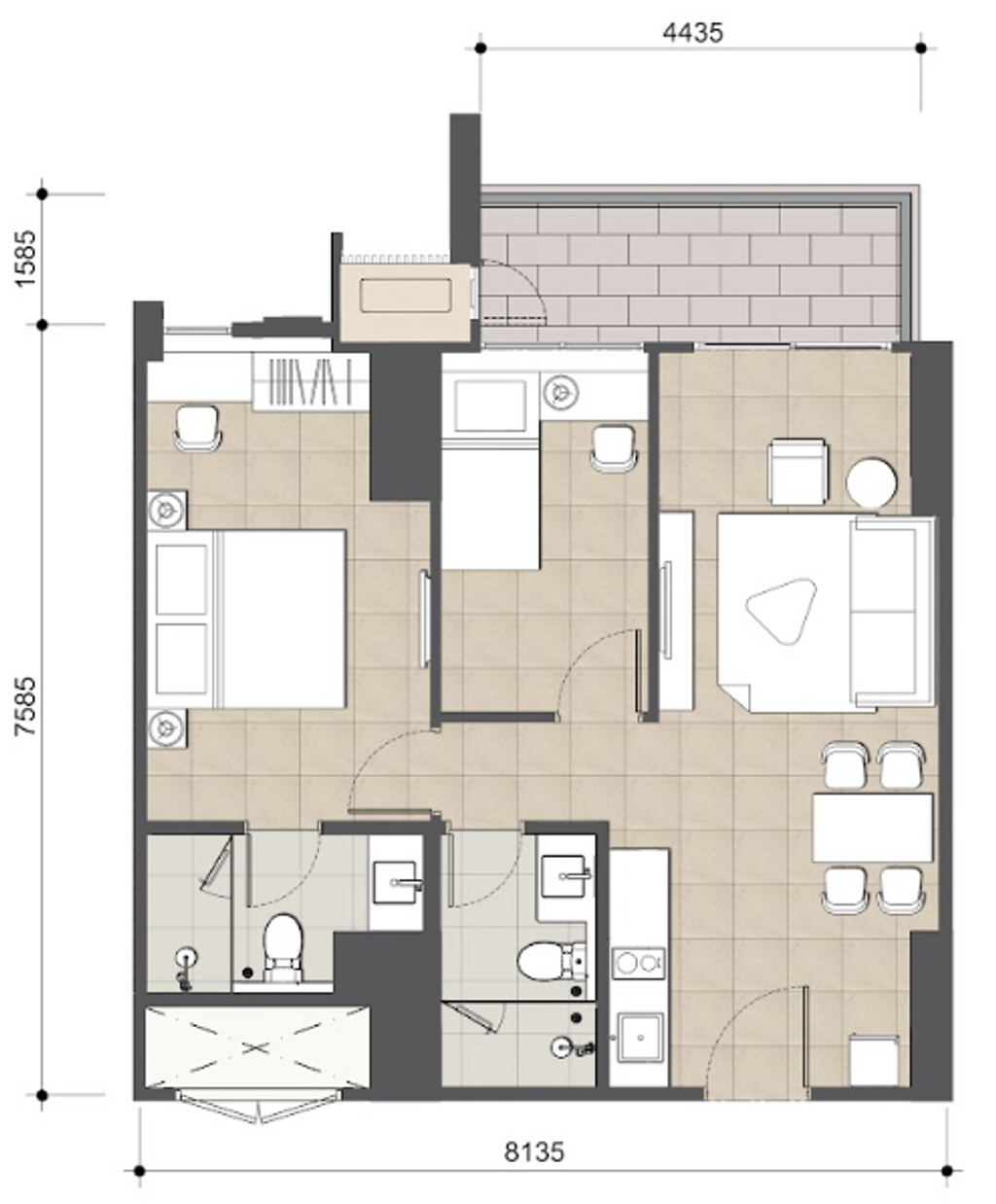 foto denah rumah tipe APARTMENT AP.H - 2 BR perumahan APARTEMEN TECH HUB (UPPERWEST) - BSD CITY
