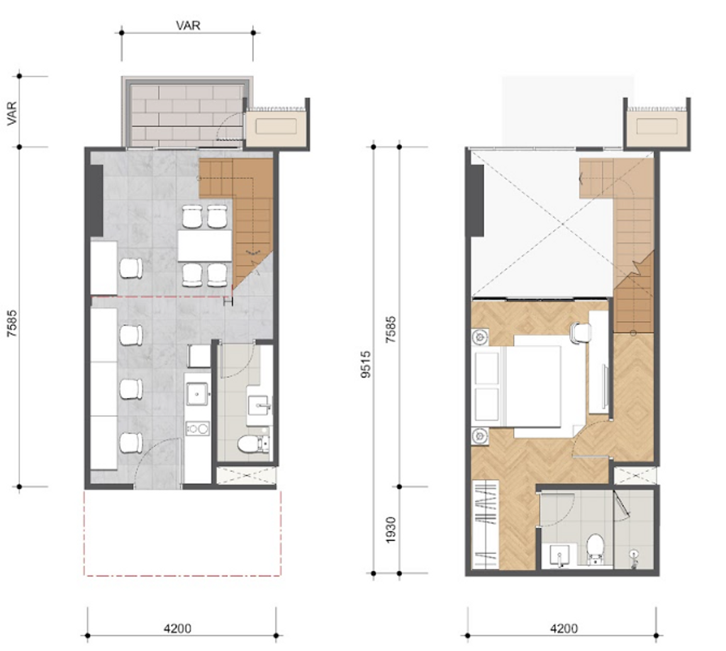 foto denah rumah tipe SOHO SH.G - 1 BR perumahan APARTEMEN TECH HUB (UPPERWEST) - BSD CITY
