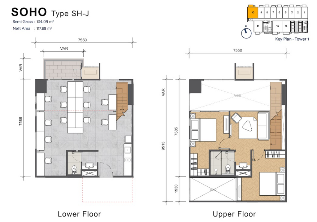 foto denah rumah tipe SOHO SH.J - 2 BR perumahan APARTEMEN TECH HUB (UPPERWEST) - BSD CITY