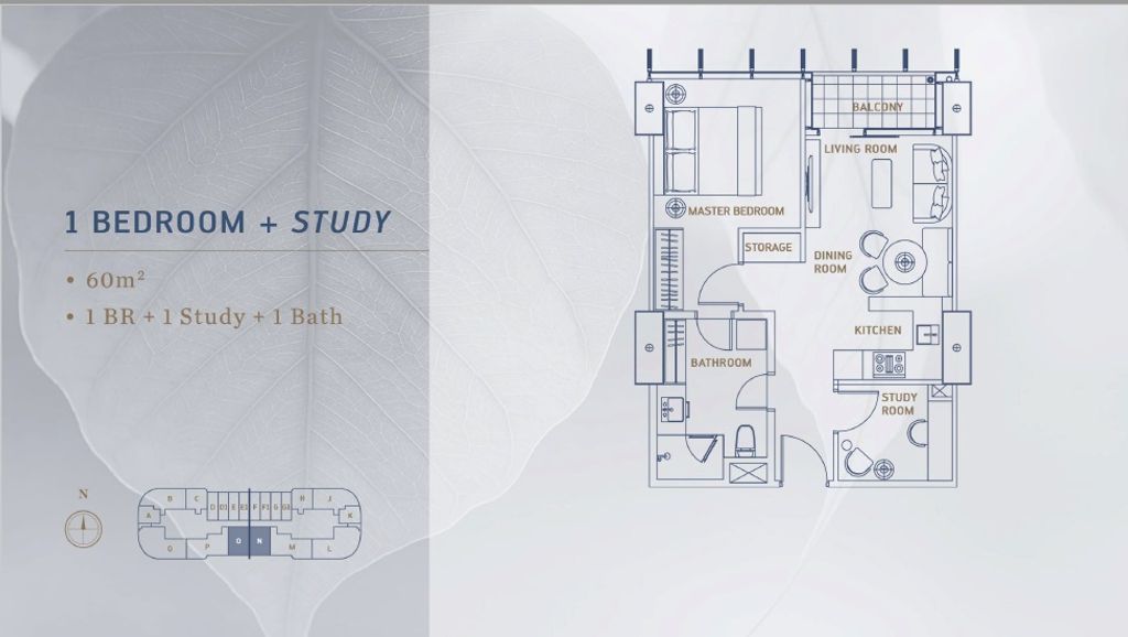 foto denah rumah tipe 1 Bedroom+Study perumahan SQ RES