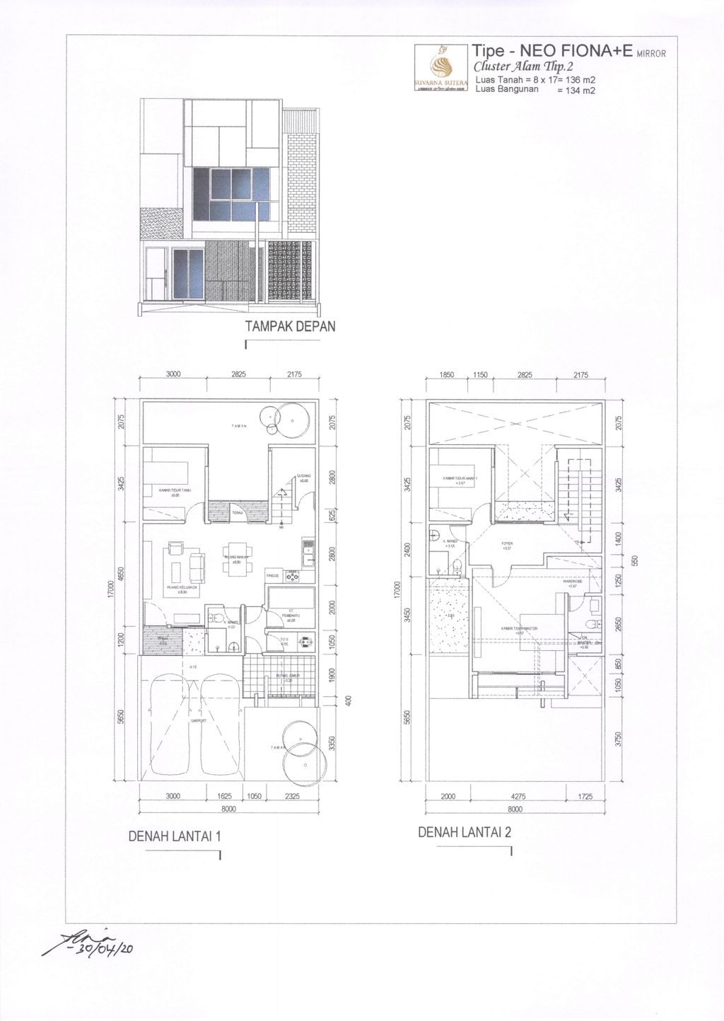 foto denah rumah tipe NEO FIONA ++ perumahan CLUSTER ALAM, SUVARNA SUTERA