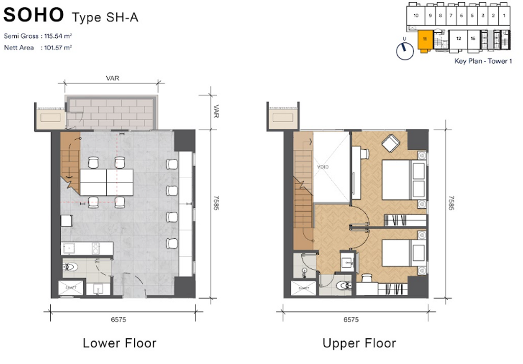 foto denah rumah tipe SOHO SH.A - 2 BR perumahan APARTEMEN TECH HUB (UPPERWEST) - BSD CITY