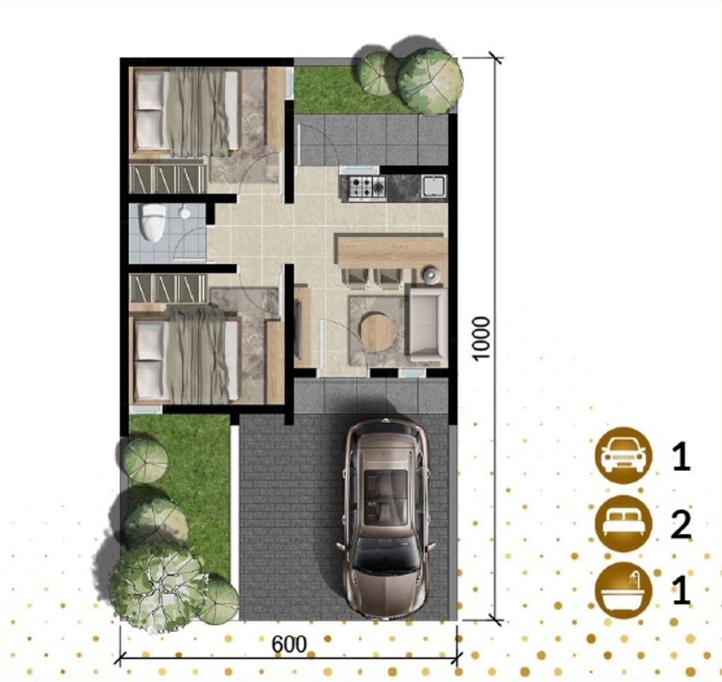 foto denah rumah tipe EOLA perumahan GOLDEN EAST KEBOMAS III