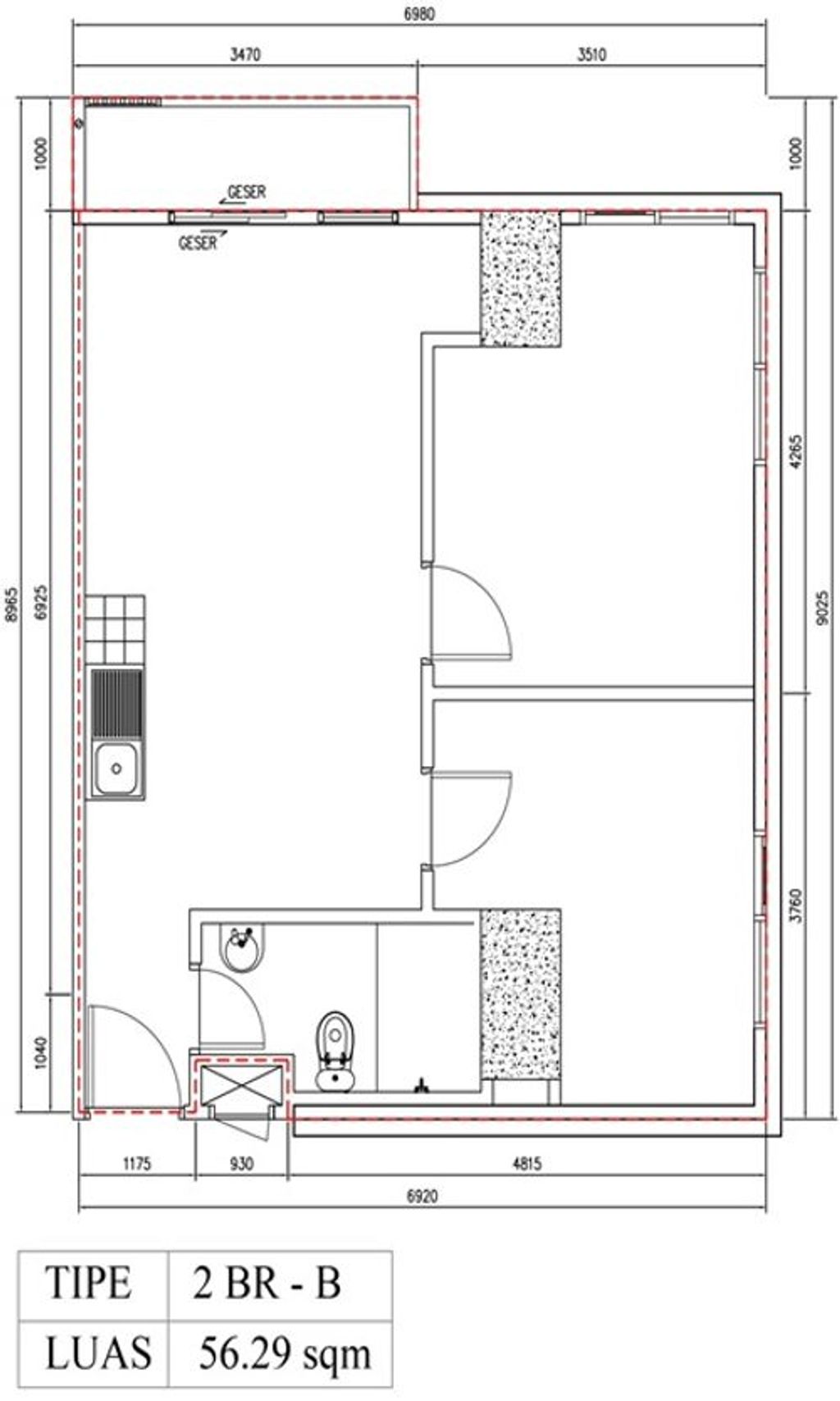 foto denah rumah tipe B11-16 (2023) perumahan Bintaro Plaza Residence Tower Breeze