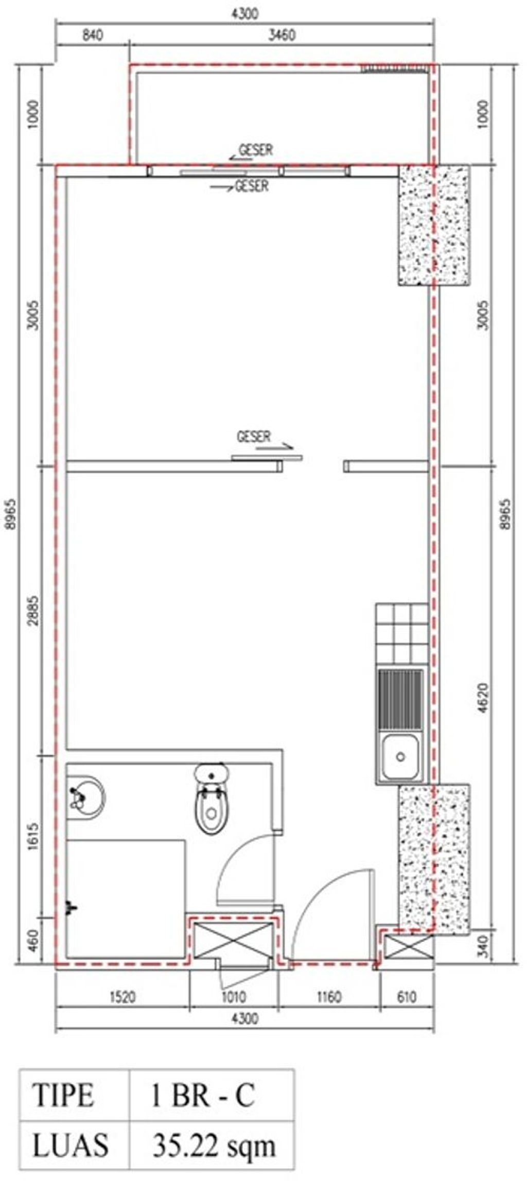 foto denah rumah tipe B26-08 (2023) perumahan Bintaro Plaza Residence Tower Breeze