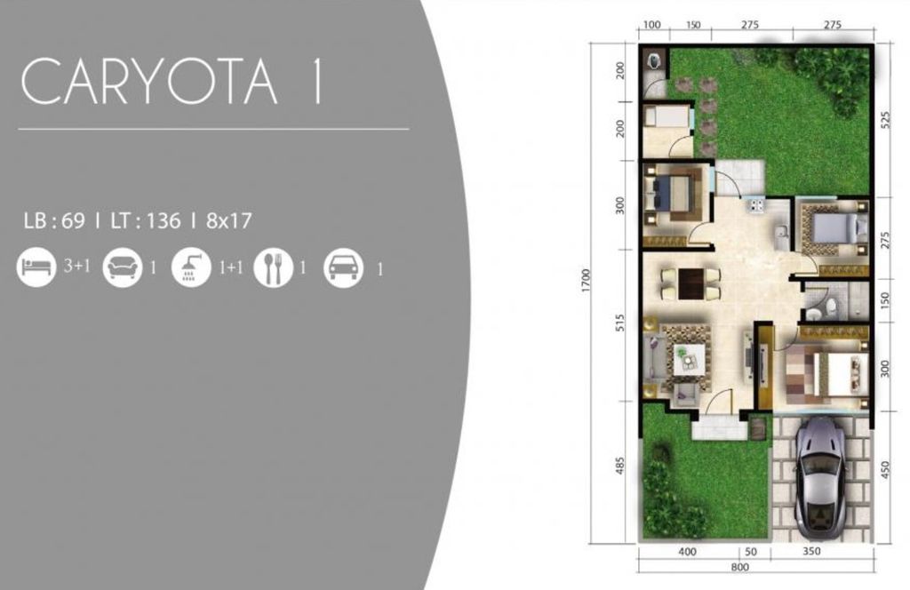 foto denah rumah tipe LEBAR 8 MONTEVERDE CARYOTA 1 perumahan Citra Land Cibubur