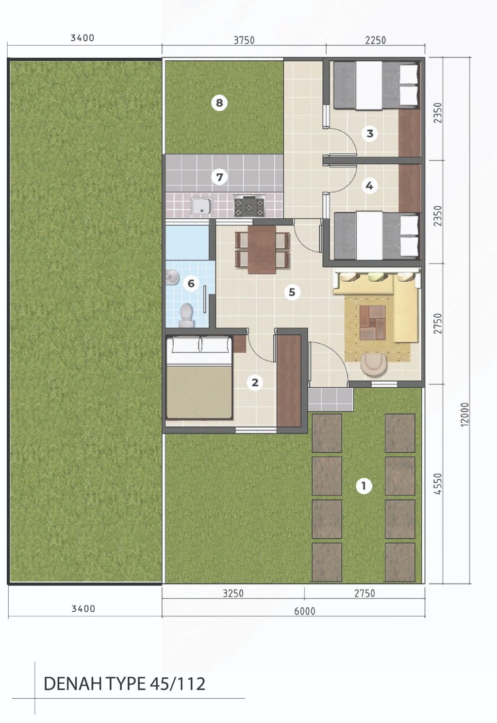 foto denah rumah tipe 45/112 perumahan Padma Hills