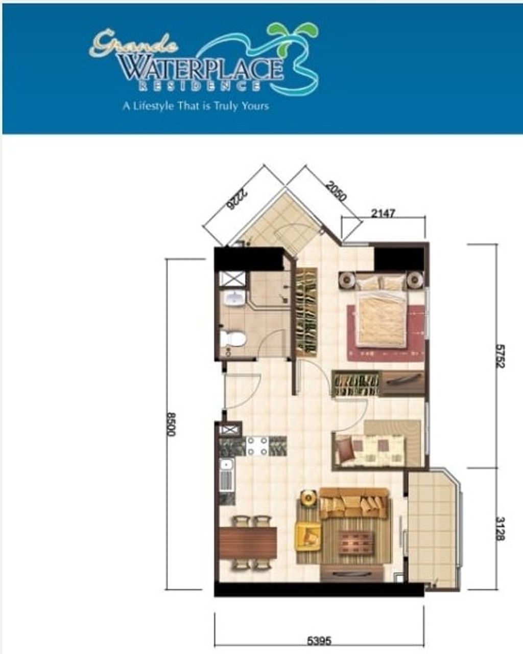 foto denah rumah tipe 2 BR C perumahan WATERPLACE RESIDENCE