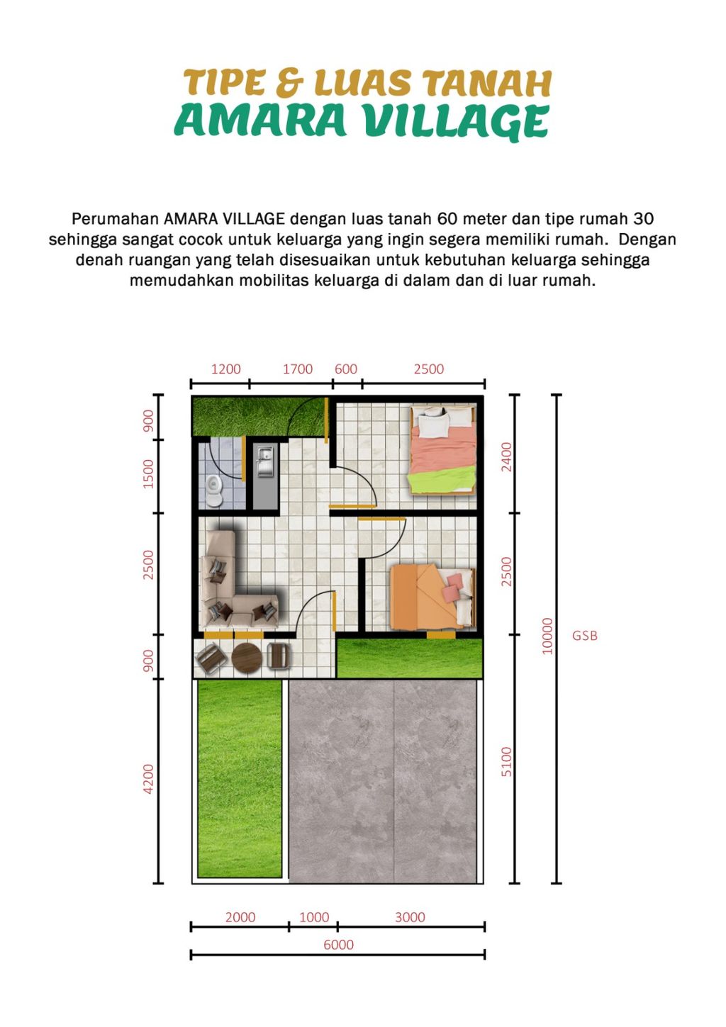foto denah rumah tipe Subsidi T30 perumahan Amara Village Gumul