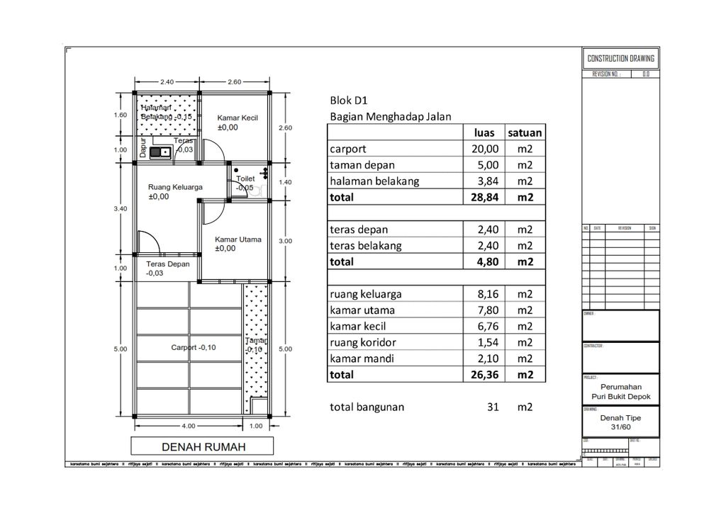 foto denah rumah tipe 31/60 perumahan Puri Bukit Depok